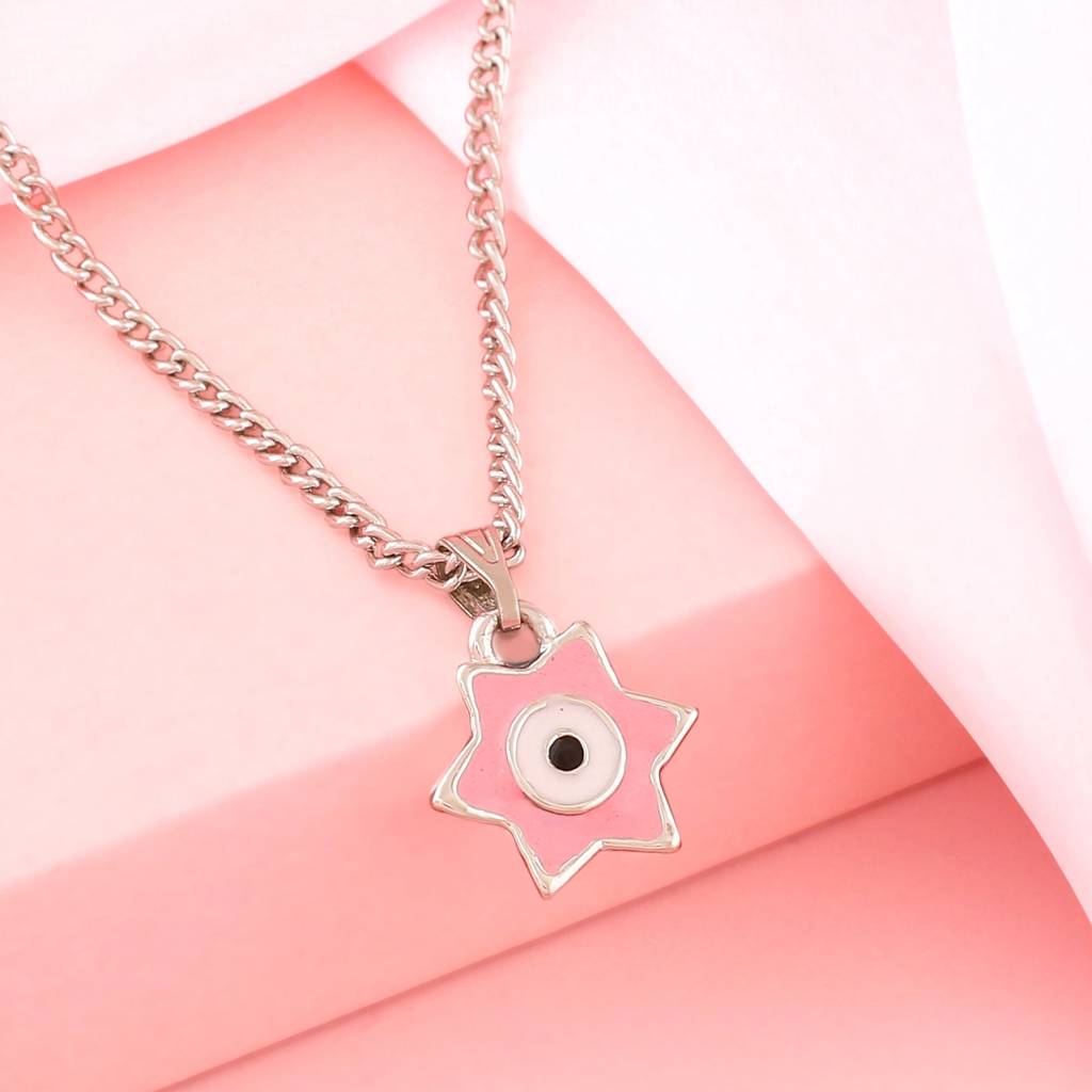 Estele Rhodium Plated Elegant Star Designer Evil Eye Charm Pendant With Chain For Girls/Women : 1015-IR-PNWEPENDANT
