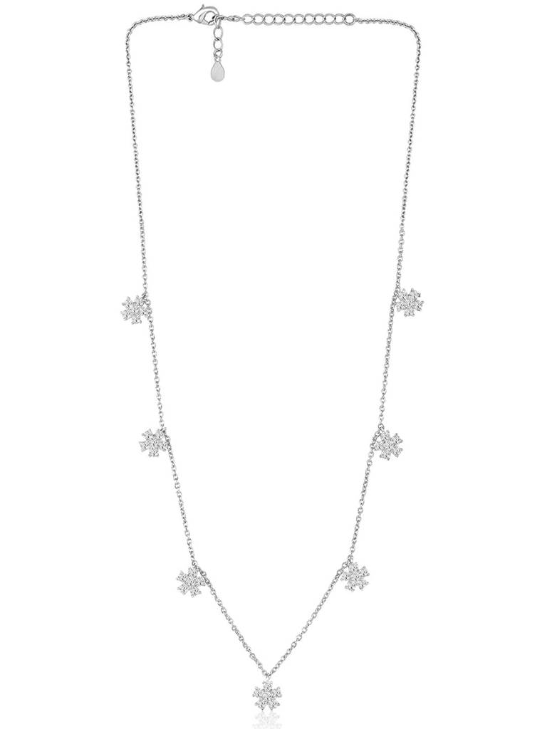 925 Sterling Silver Cubic Zirconia Studded Rhodium Plated Classic Pendant Chain Necklace Fine Jewellery Gift For  : PF18CP154S