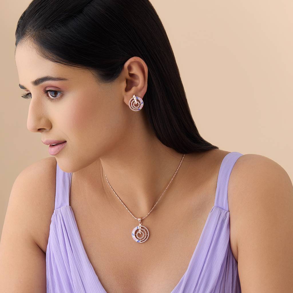 Kushal'S Fashion Jewellery White Rose Gold-Plated Party Wear Zircon Pendant Set-172973 : 415041