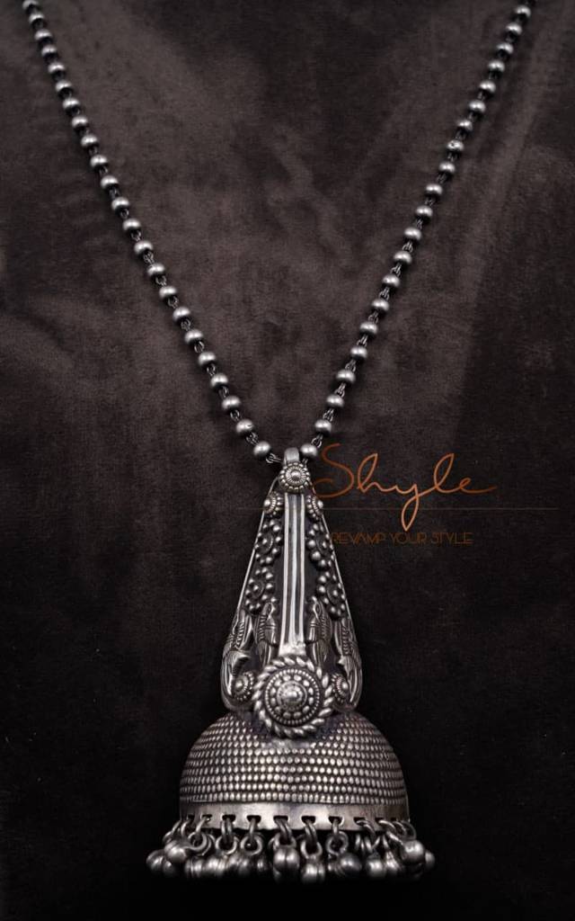 Mizoya Intricate Motif Embossed Jhumka Ball Chain Necklace : SN1171