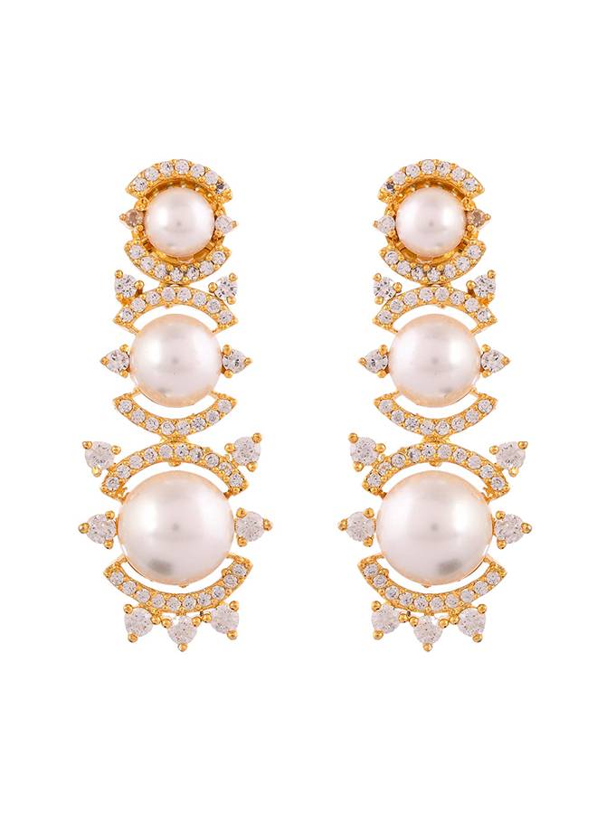 Sparkling Elegance Pearl Elegance American Diamond Necklace Set : 8905124527285