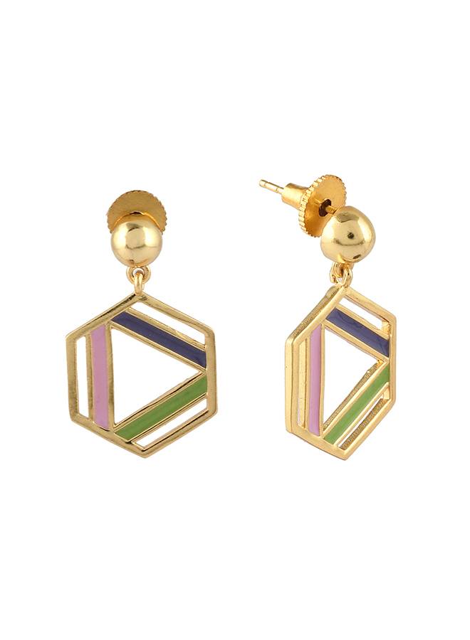 Benzene Enamelled Hexagon Drop Earrings : 8905124456622