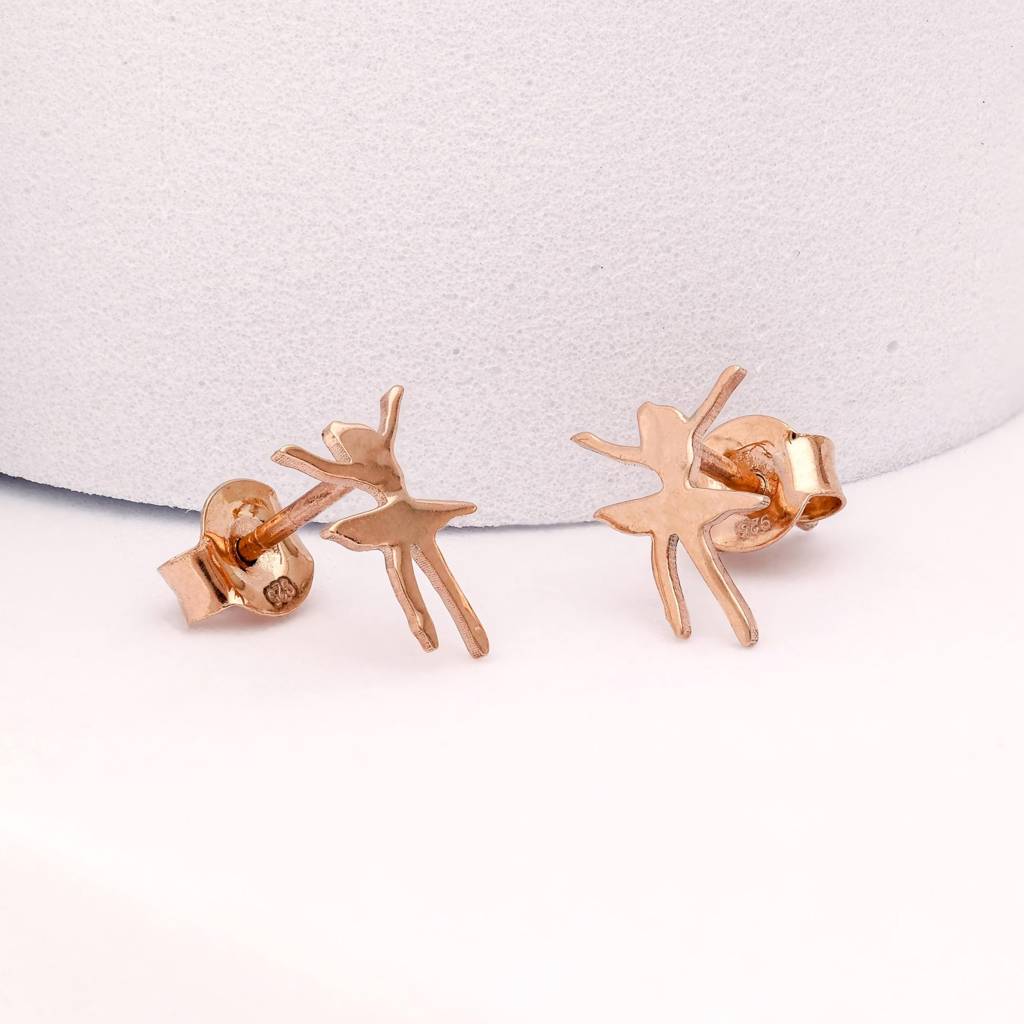 925 Silver Ballerina Stud Earrings | Rose Gold Finish Dance Jewelry Gift For Her : SE_000681