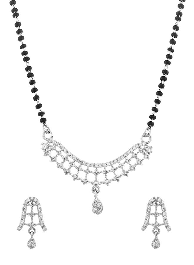 Sparkling Elegance Silver Plated Round Cut Cz Mangalsutra Set : 8905124522747