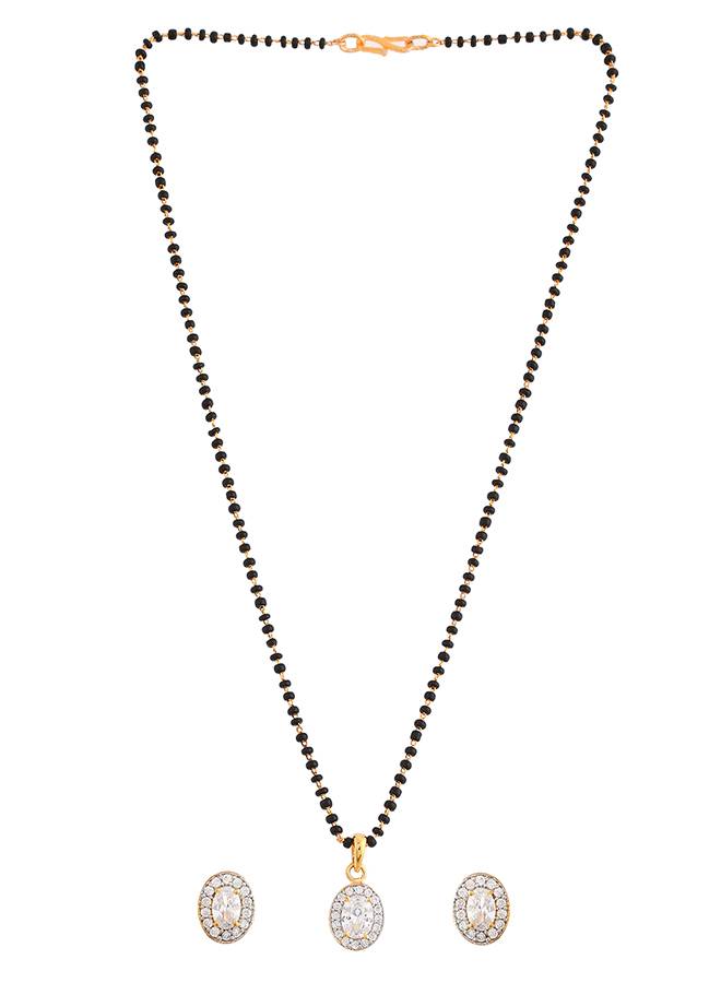 Sparkling Essentials White Oval Cz Studded Gold Plated Mangalsutra Set : 8905124495089