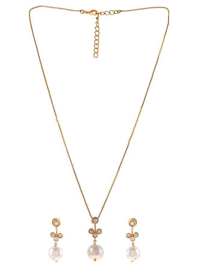 Mothers Day Pearl Drop And Cz Studded Pendant With Jacket Earrings : 8905124502046