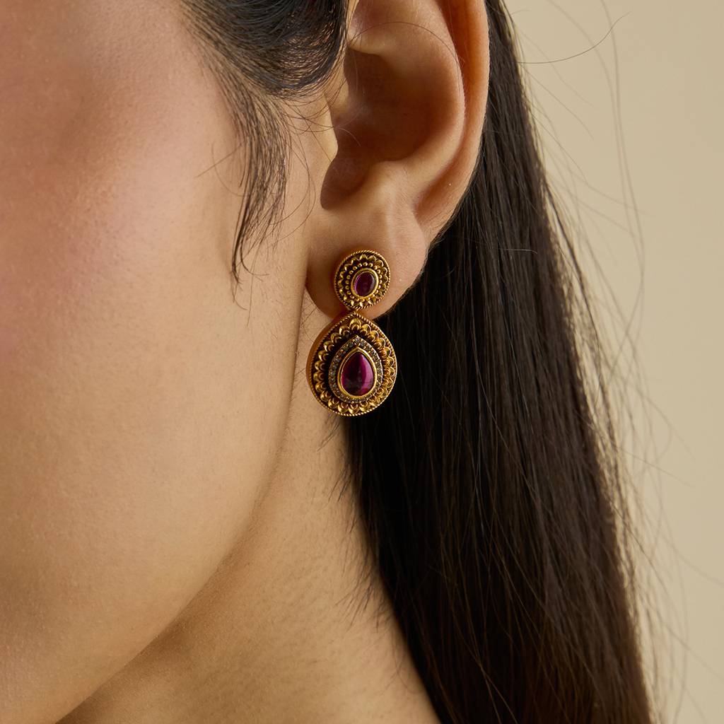 Kushal'S Fashion Jewellery Green Gold-Plated Ethnic Antique Earring Drop Earrings-182375 : 435579