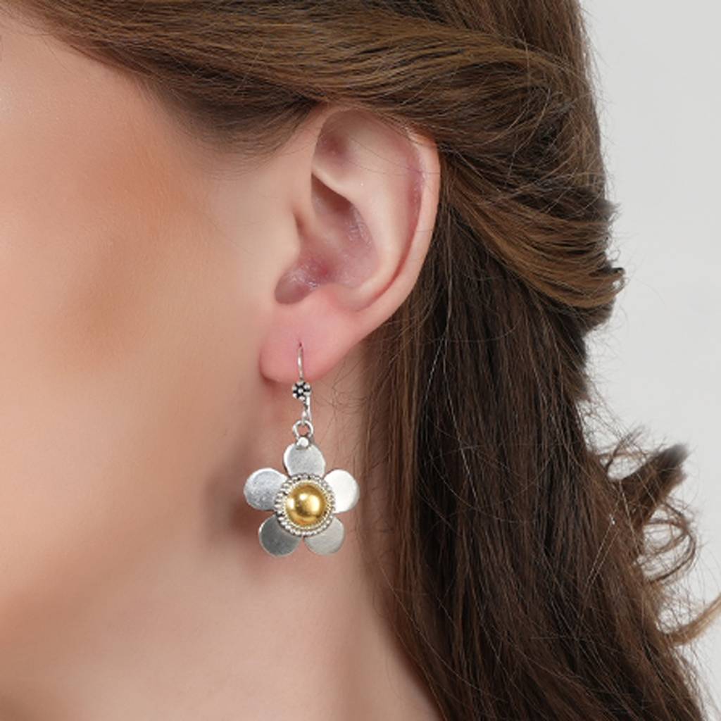 Dual Tone Silver Flower : SSE814