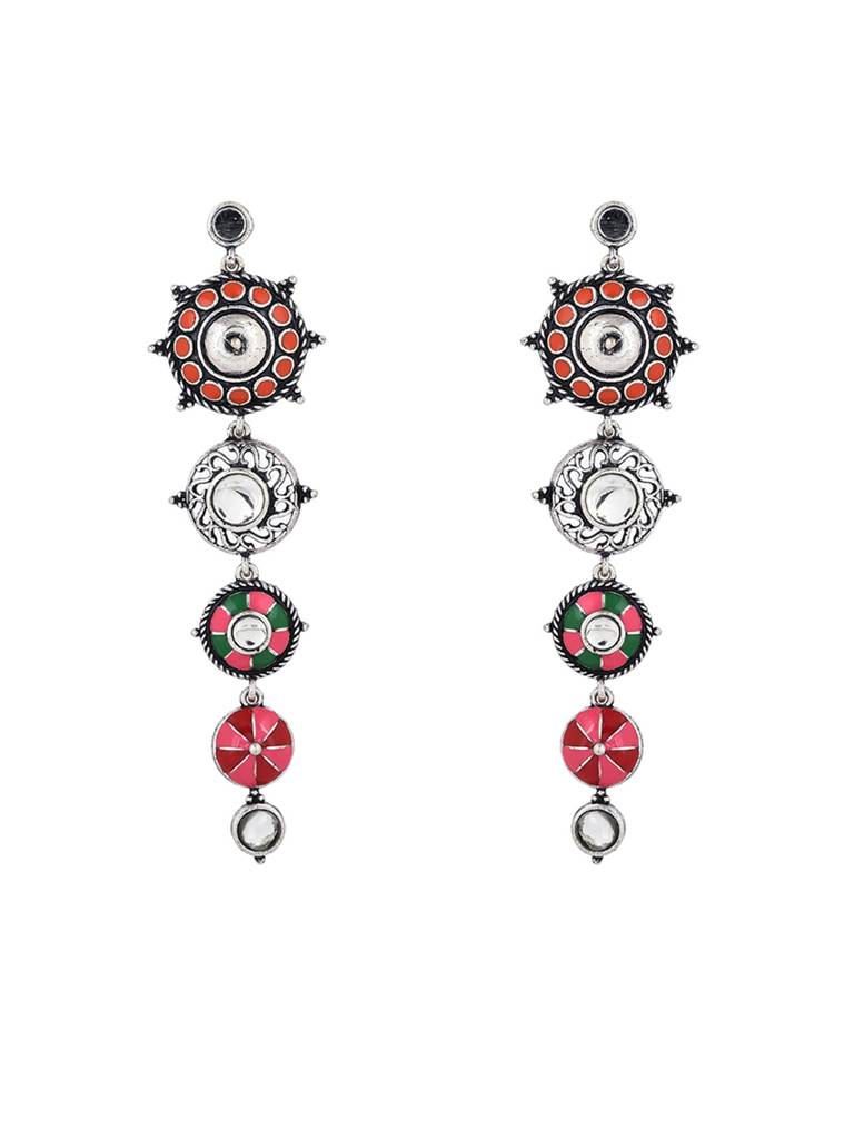 Folklore Enamelled Circular Long Drop Earrings : 8905124477566