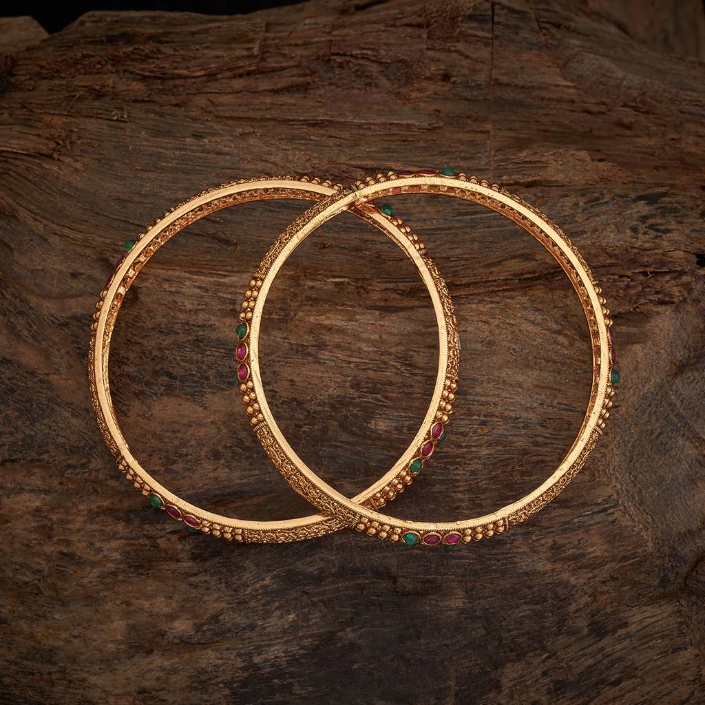 Kushal'S Fashion Jewellery Ruby-Green Gold-Plated Festive Antique Bangle-176362 : 422642