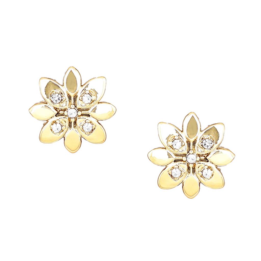 Estele Gold Plated Flower Stud Earrings With Crystals For Women : 659702ER