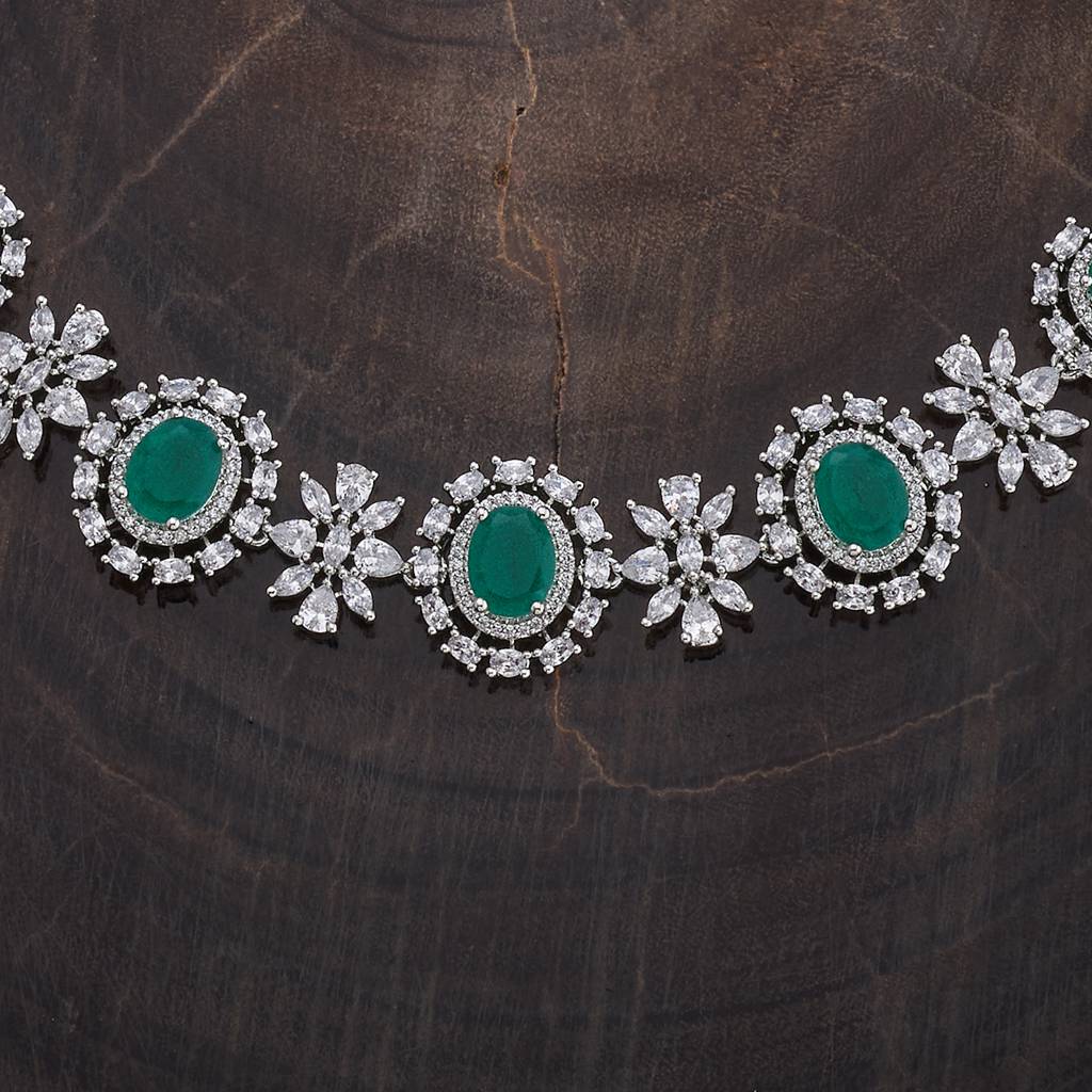 Kushal'S Fashion Jewellery Rhodium-Plated Ruby & Cubic Zirconia Studded Jewellery Set-177108 : 424546