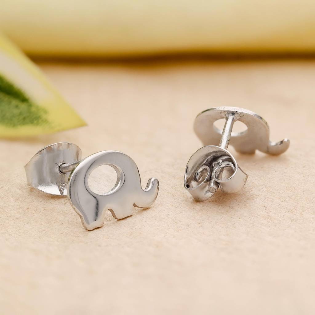 925 Silver Elephant Stud Earrings | Dainty Animal Jewelry Gift : SE_000807