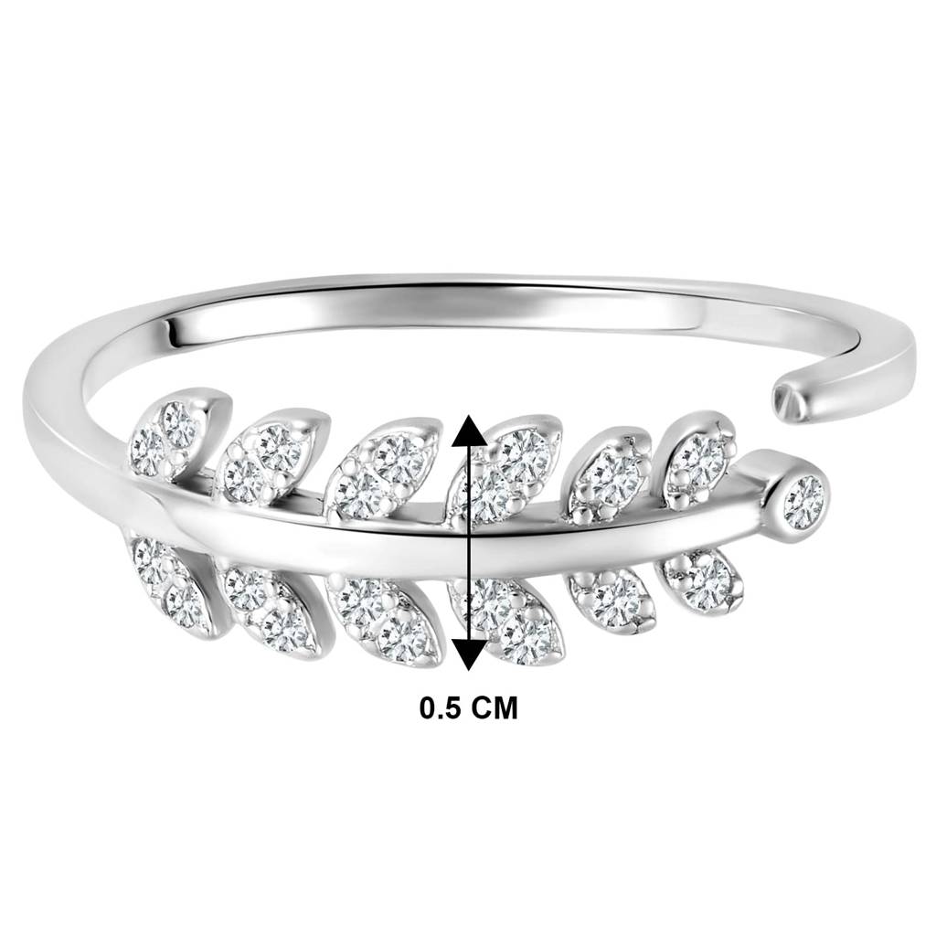925 Sterling Silver Rhodium Plated Cubic Zirconia Leaf Design Ring For Women & Girls : PF23R16-7