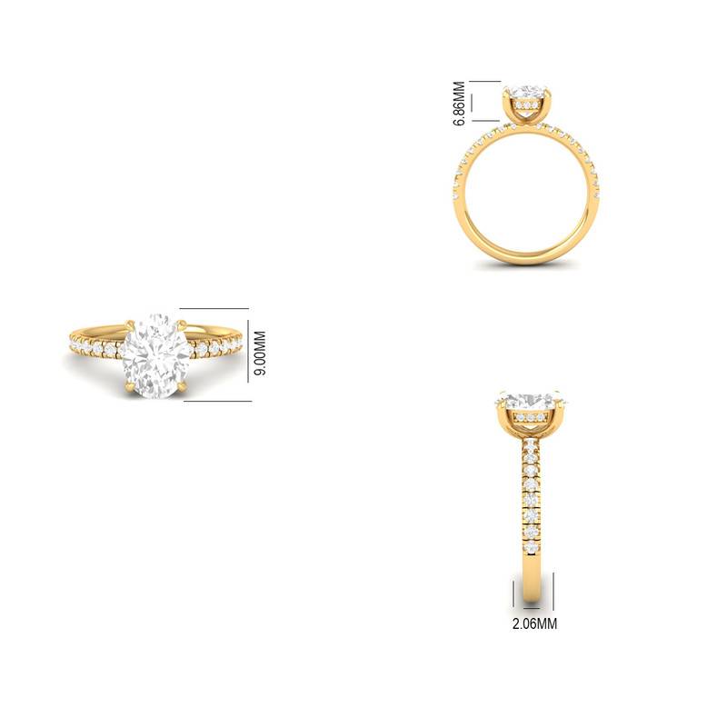 Brilliant Oval Cut Moissanite Ring 14K Gold Plated Sterling Silver : TGDR-633-R-6