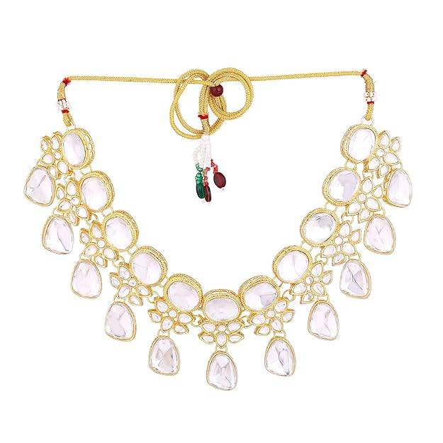 Estele Gold Plated Dazzling Kundan Gehena Necklace Set With Maang Tikka For Women : PJ-036-IGWENKERTK