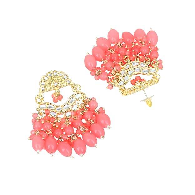 Estele Gold Plated Elegant Designer Gehena Drop Earrings With Mint Pink Beads For Women : PJ-012-IGMPER