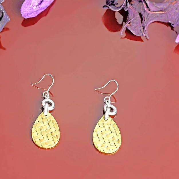 Estele Gold & Rhodium Plated Tear Drop Shaped Drop Earrings For Women : 449708ER