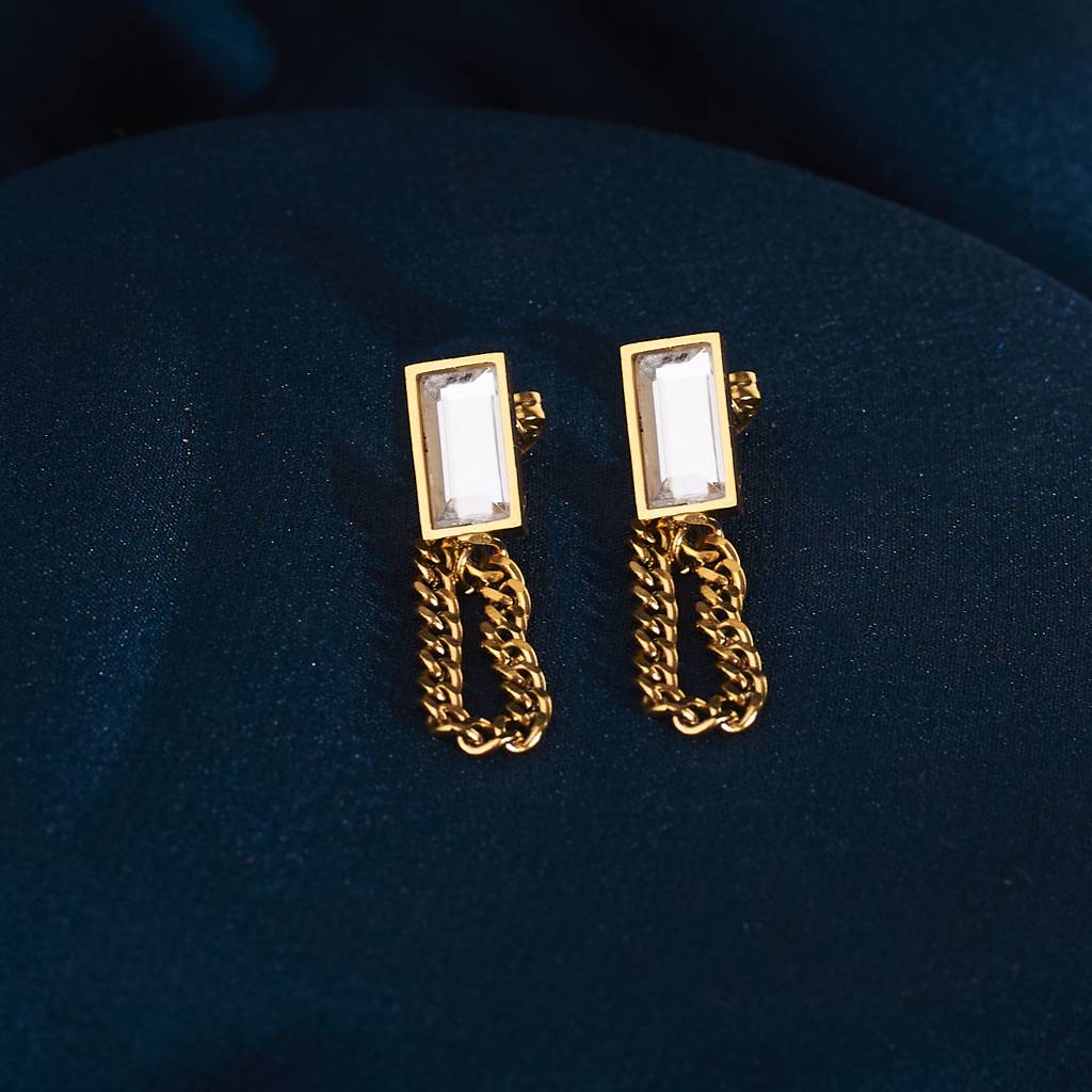 Ivory Sparkle Gemstone Gold Earrings : ES14054-G-WHT