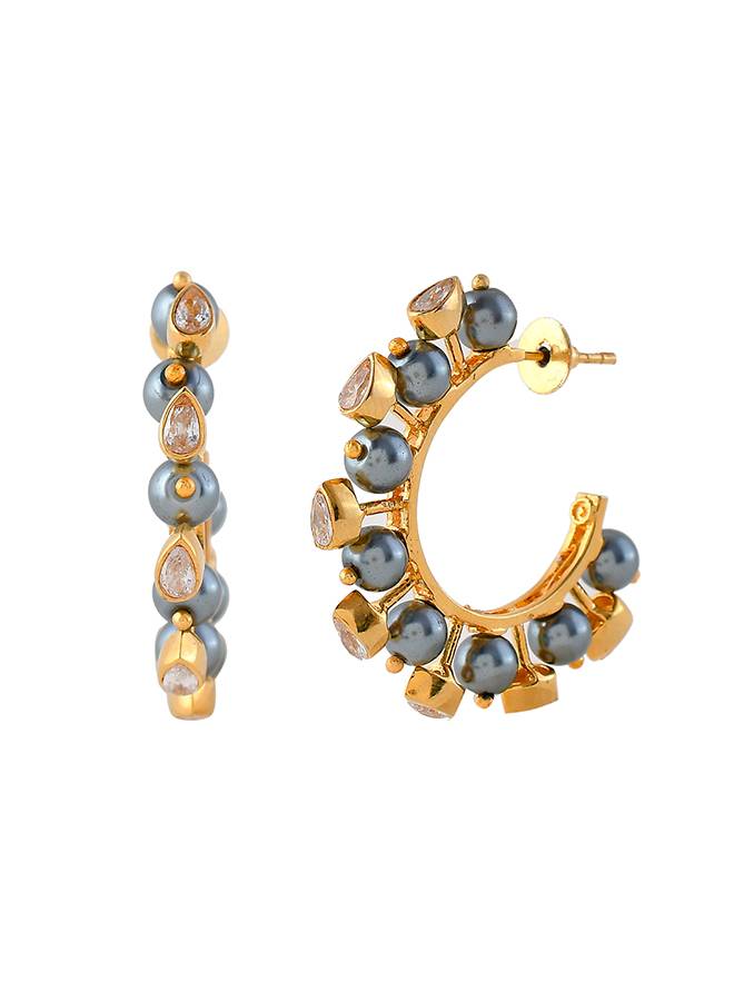 Mother'S Day Pearl Beaded Stone Studded Statement Hoop Earrings : 8905124501872