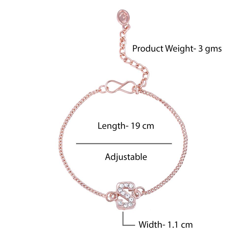 Estele Rosegold Plated Captivating Medium 'S' Letter Bracelet With Crystals For Women : 102178-RG-SBR