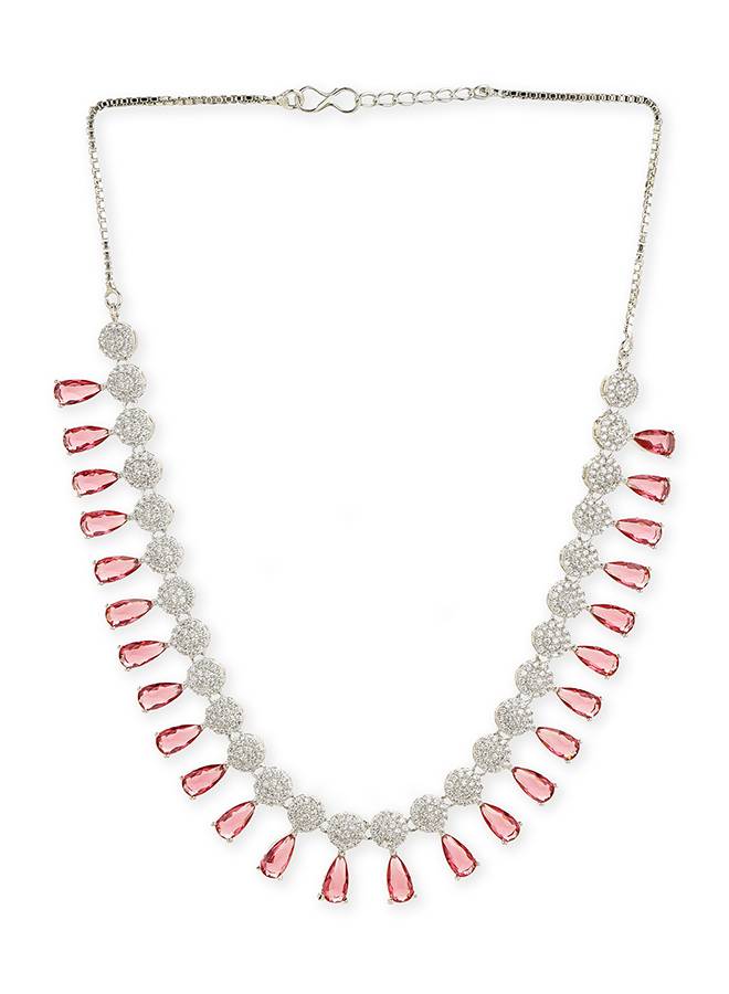 Sparkling Elegance Red And White Zircons Jewellery Set : 8905124435351