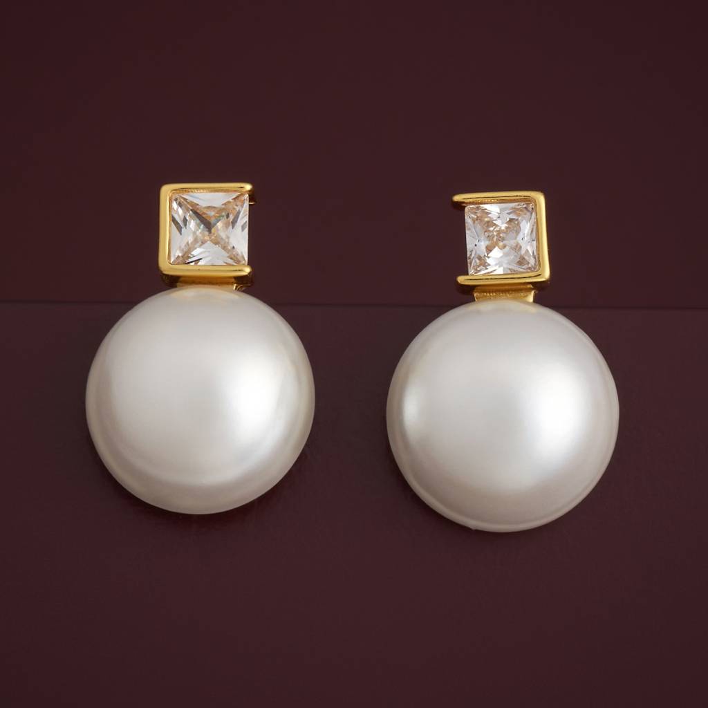 Kushal'S Fashion Jewellery Pearl Plated Synthetic & Zircon 92.5 Sterling Silver Studs-183312 : 437771