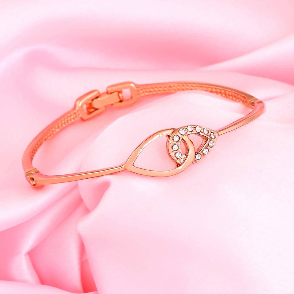 Estele Rosegold Plated Leaf Designer Bracelet With Austrian Crystals For Girls And Women : 101945-RGBR