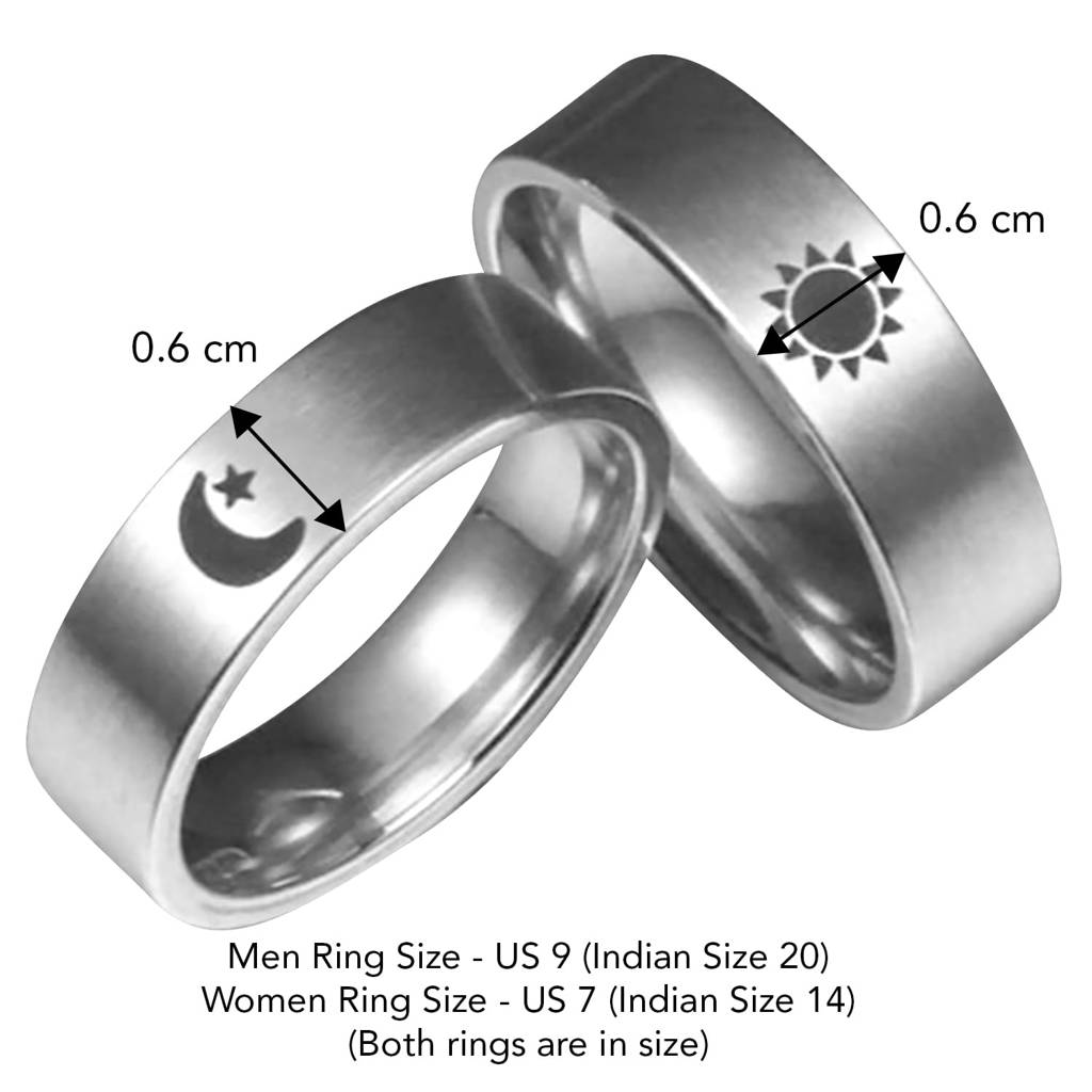 Stainless Steel Sun And Moon Simple Couple Wedding Band Rings For Men Women : PFCCR47