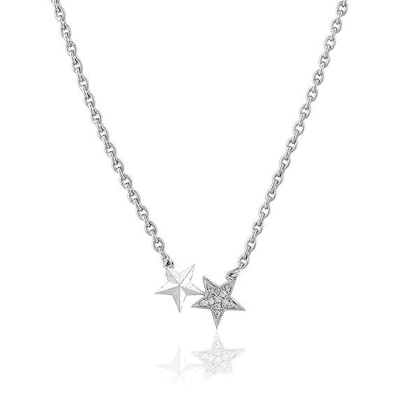 Rhodium Finish Double Star Pendant Necklace With Crystal Detailing For Women & Girls : OSAK038-IRWEPENDANT