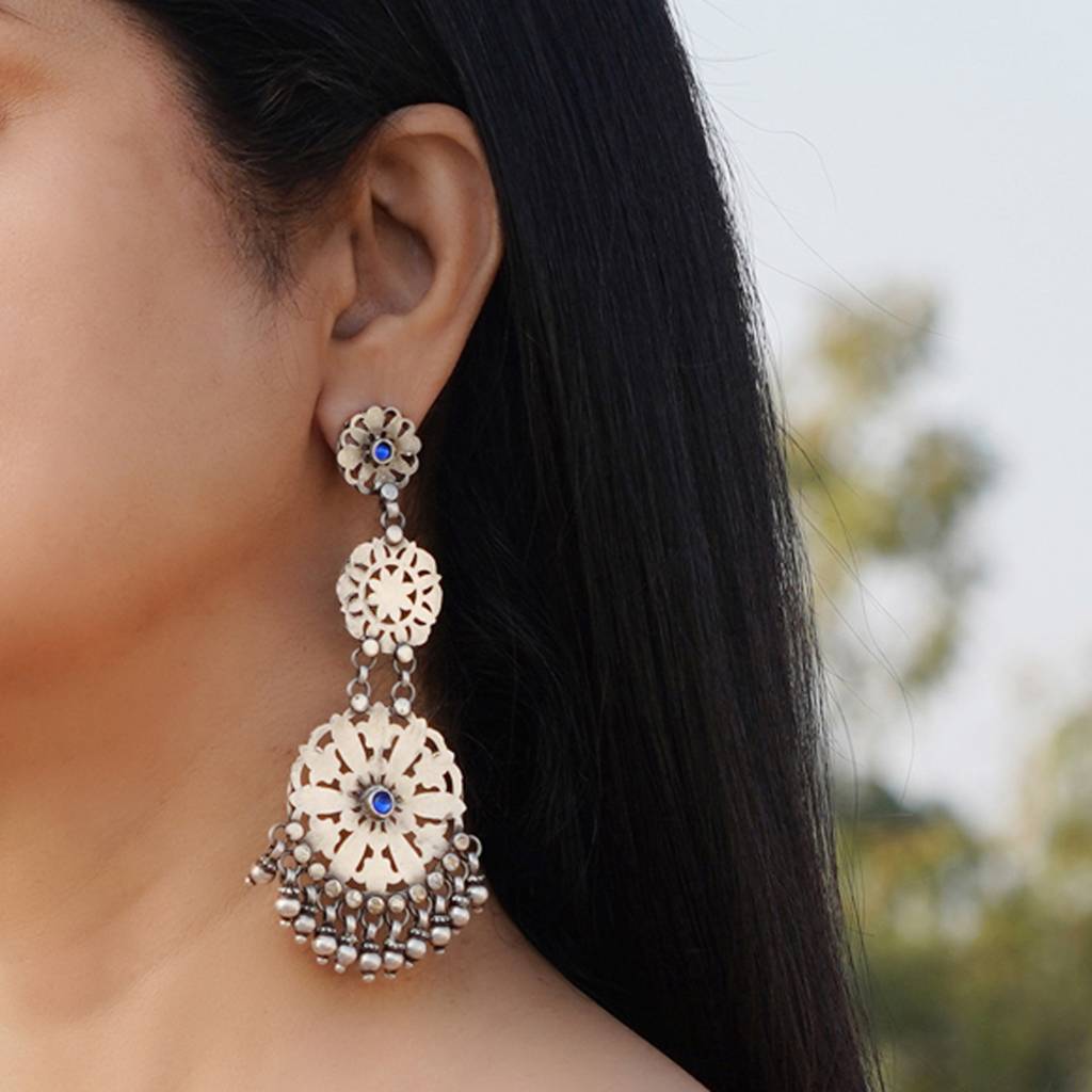 Silver Jaali Earrings Womens : SST056