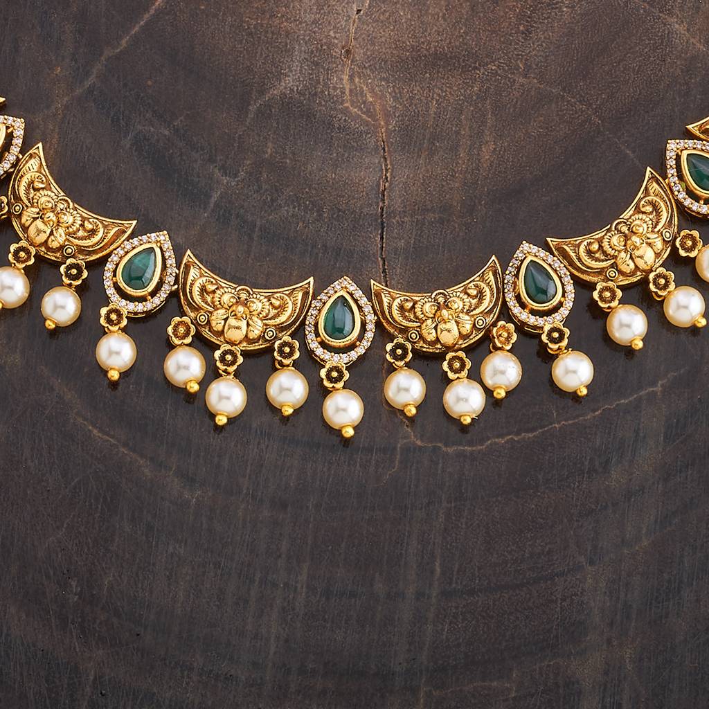 Kushal'S Fashion Jewellery Gold-Plated Ruby Studded & Beaded Antique Jewellery Set-178677 : 427755