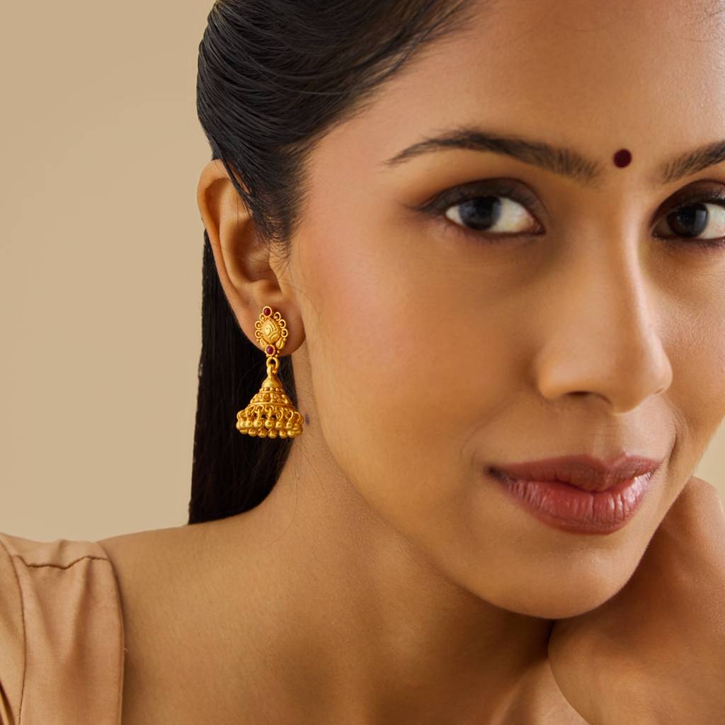 Kushal'S Fashion Jewellery Ruby Gold-Plated Ethnic 92.5 Pure Silver Temple Jhumkas-180390 : 431266