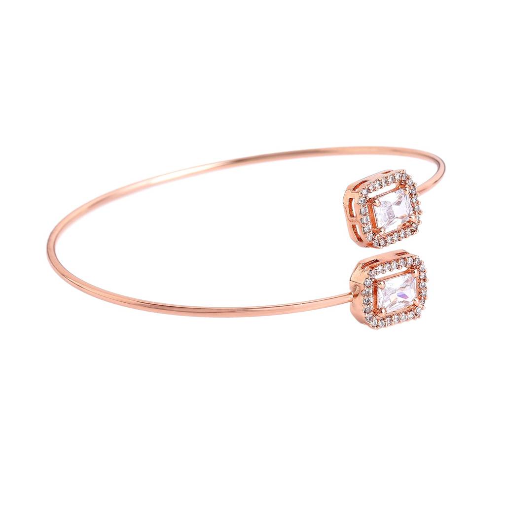 Estele Rosegold Plated Gleaming White American Diamonds Adorned Square Design Lightweight Cuff Kada Bracelet F : AD-091-RGWEBR