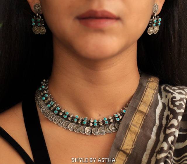 Tattva Turquoise Sequence Necklace Earring Set : SN1056
