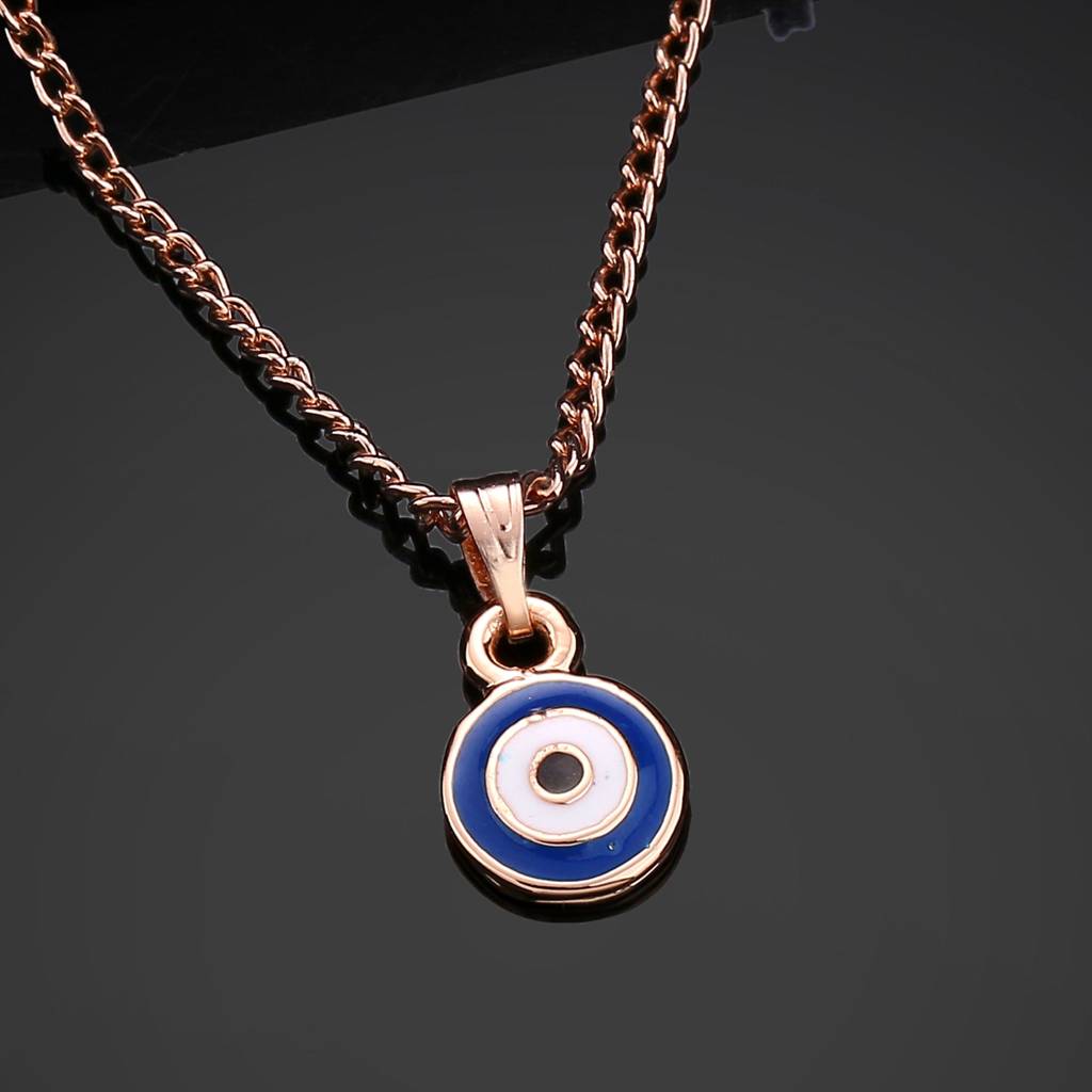Estele Rosegold Plated Round Shaped Evil Eye Charm Pendant With Chain For Girls/Women : 1016-RG-NBWEPENDANT