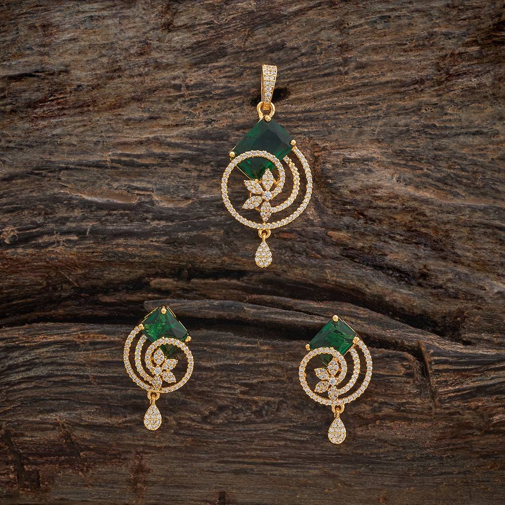 Kushal'S Fashion Jewellery Green Gold-Plated Party Zircon Pendant Set -181543 : 433951