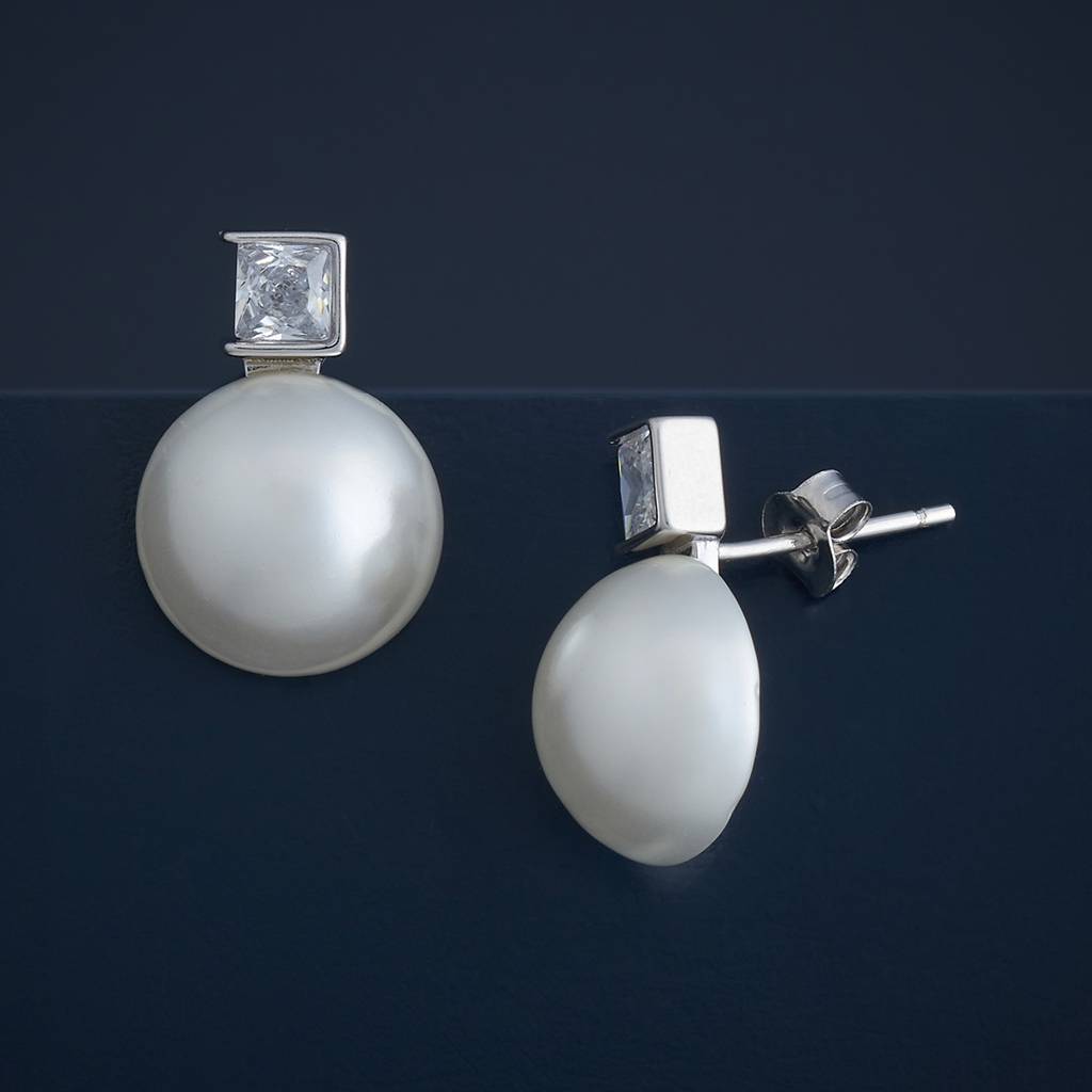 Kushal'S Fashion Jewellery Pearl Plated Synthetic & Zircon 92.5 Sterling Silver Studs-183312 : 437773