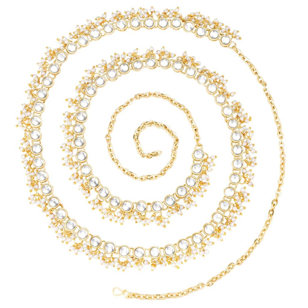 Traditional Jewellery Plated White Kundan Baby Pearl Waist Belt Kamar Bandh Belly Chain Gift For Women Girls-Pf2 : PF25BCH002W