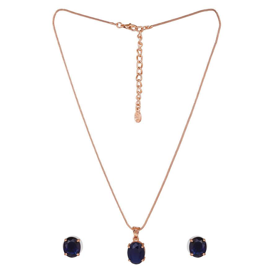 Estele Rose Gold Plated Cz Elegant Designer Pendant Set With Blue Stones For Women : AD-756-RGBLPDER