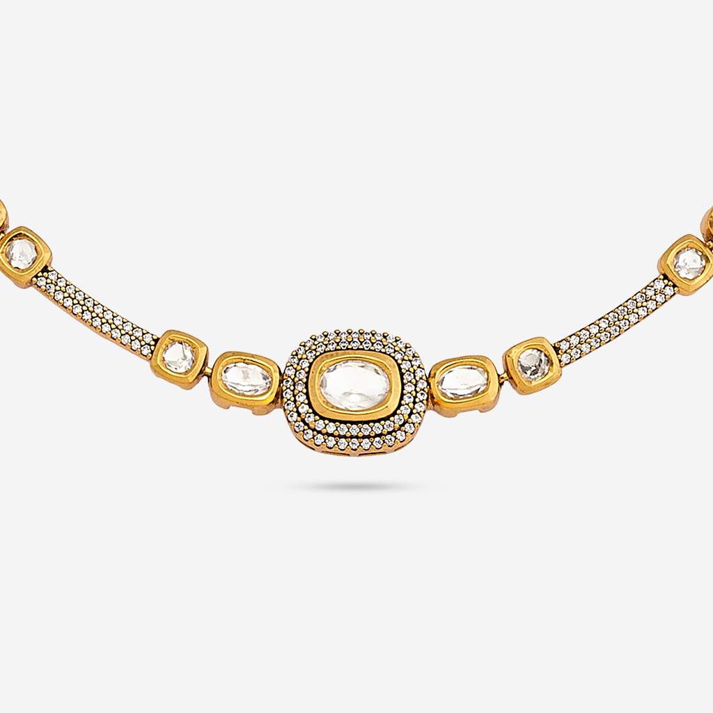 Kushal'S Fashion Jewellery White Victorian-Plated Ethnic Kundan Necklace And Earring Set  -187741 : 447182