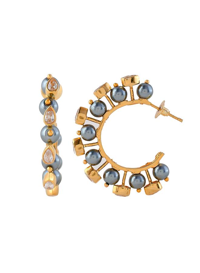 Mother'S Day Pearl Beaded Stone Studded Statement Hoop Earrings : 8905124501872
