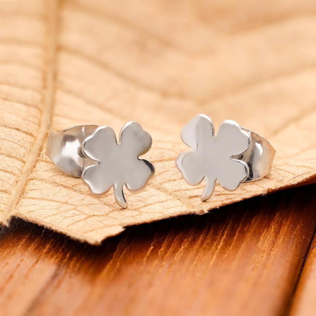 925 Silver Four Leaf Clover Studs | Lucky Charm Jewelry Gift : SE_000844