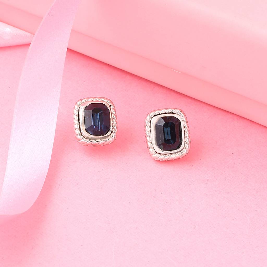 Estele Rhodium Plated Blue Stone Stud Earrings For Women : 343716ER