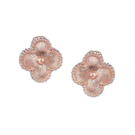 Estele Rosegold Plated Stylish & Trendy Four Leaf Clover Designer Stud Earrings For Women And Girls : 10201-RG-ERER
