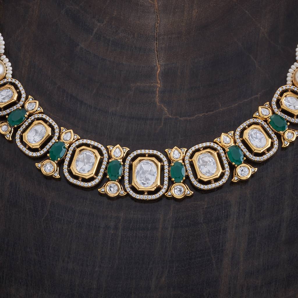 Kushal'S Fashion Jewellery Green Victorian-Plated Ethnic Kundan Jewellery Set -417635 : 417635