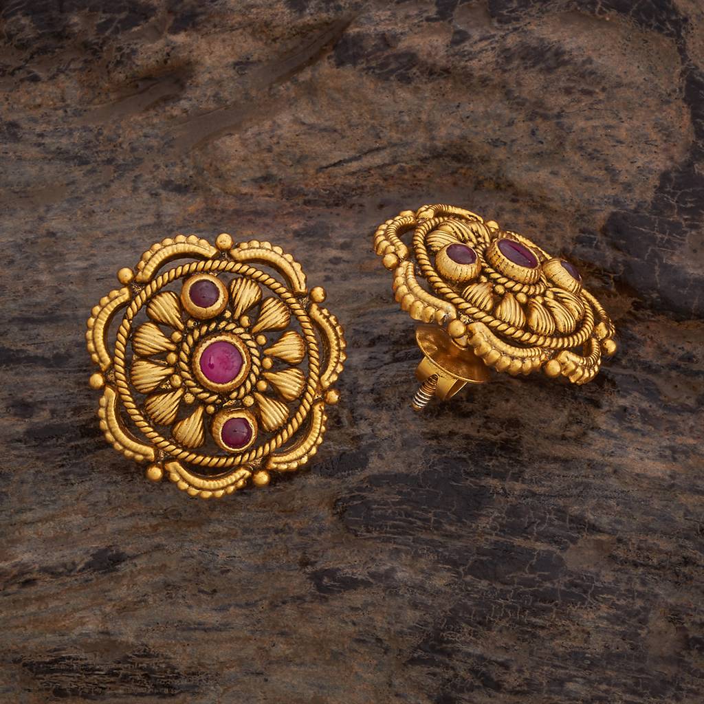 Kushal'S Fashion Jewellery Oxidised Gold-Plated Ethnic 92.5 Pure Silver Temple Studs-177453 : 425388