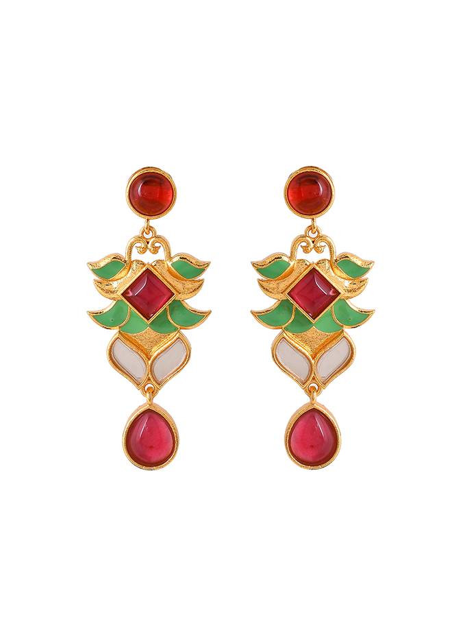 Forever More Pink Green Lotus Drop Earings : 8905124498141