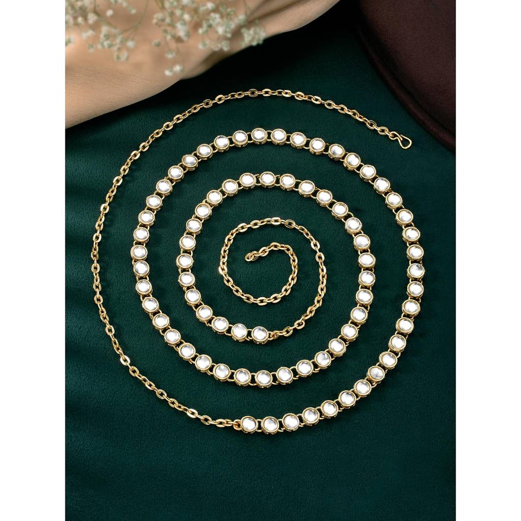 Traditional Jewellery Wedding Bridal Plated Kundan Brass Alloy Waist Belt Kamar Bandh Belly Chain For Women Girl : PF25BCH001W