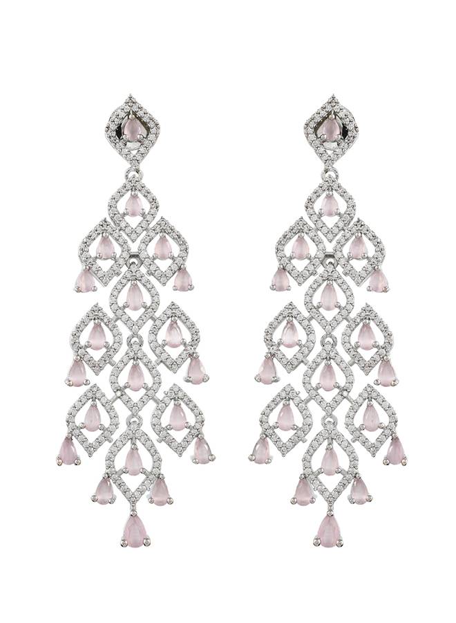 Sparkling Elegance Luxurious Soft Pink American Diamond Dangler Earrings : 8905124528510